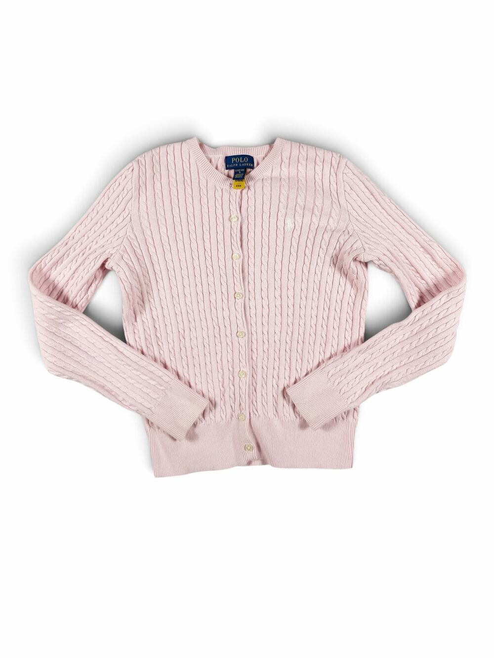 Polo Ralph Lauren Girls Cable Knit Cardigan Sweater Pink Size 12-14 Large